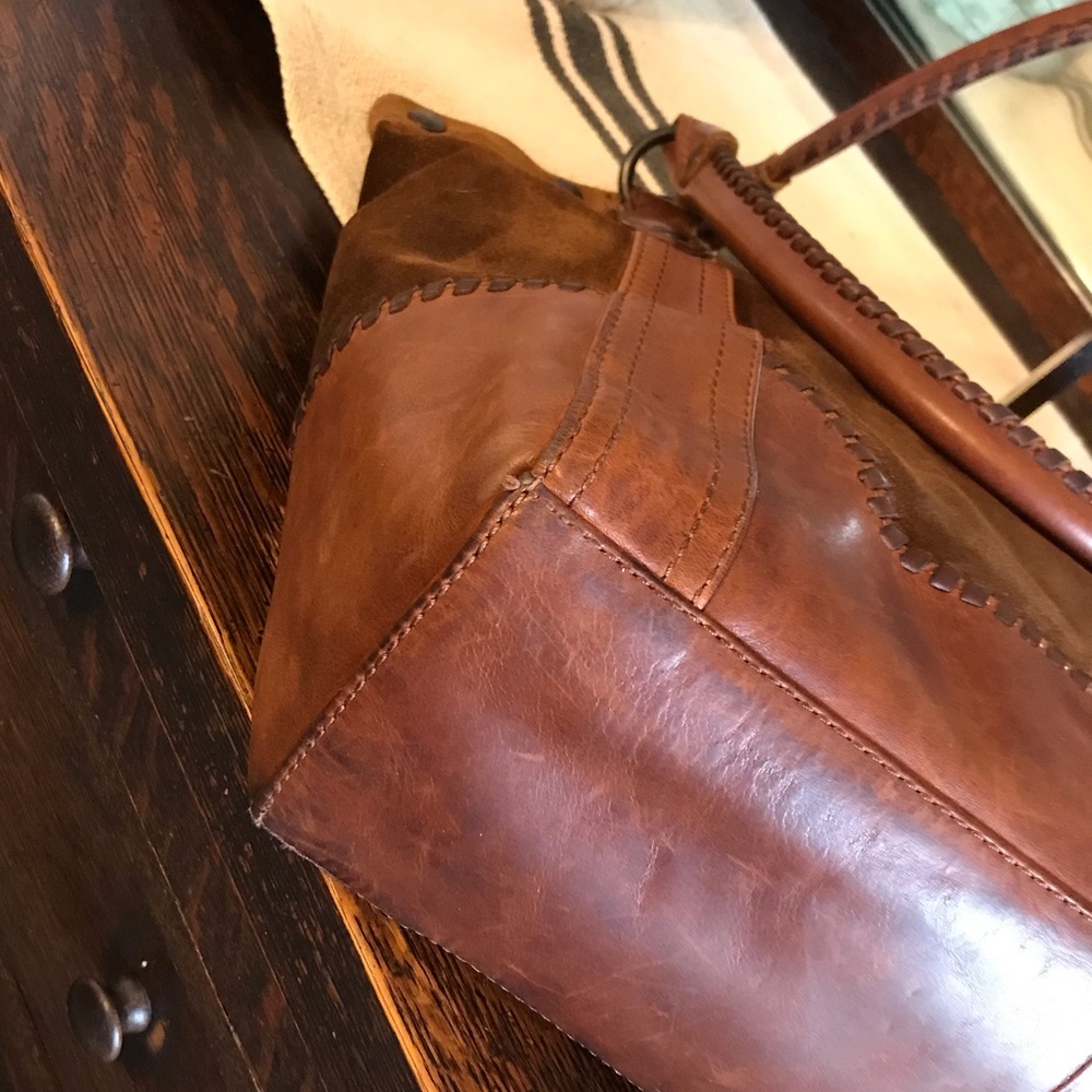 Frye Brown Suede and Leather Shoulder Tote - Picture 8 of 14